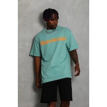 Barlashive Erkek Baskılı T-shirt Kısa Kol Bisiklet Yaka Regular Fit Tişört - Mint Yeşili Çok Renkli