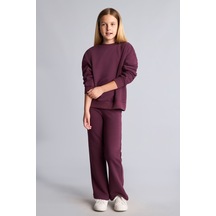 Defacto Bisiklet Yaka Sweatshirt Ve Nervürlü Pantolon 2li Takım Kız Çocuk I3868a826aupr217 Mor-pr217