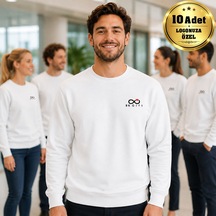 Bk Kurumsal Logonuza Özel 10 Adet Beyaz Pamuk Karışımlı Unisex Sweatshirt - Kurumsal Personel Sweat