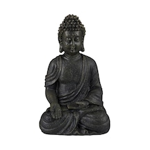 Oturan Buda Heykelcik, Koyu Gri, 30 Cm