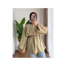 Unika Boutique Kadın Trend Balon Kol Tunik Modal Kumaş Dokusu Yumuşacık 38 40 42 44 Beden Arası Standar Beden Yeşil