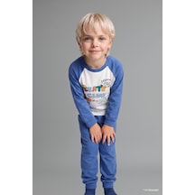 Defacto Baskılı Uzun Kollu Üst Elastik Bel Alt 2li Pijama Takımı Erkek Bebek H6538a526aube358 Mavi-be358