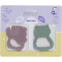 Besties Silikon Diş Kaşıyıcı Pembe Panda & Yeşil Kedi 3 Adet Çok Renkli
