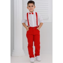Çlm Store Erkek Çocuk 3lü Takım Gömlek Pantolon Askı Papyon Seti Kırmızı Kırmızı