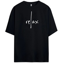 Pandy Relax Baskılı Unisex Siyah Oversize Bisiklet Yaka Baskılı T-shirt Siyah
