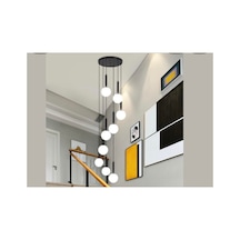 9 Lu Galeri Boşluğu Sarkıt Avize Siyah Metal Gövde Mat Opal Beyaz Cam E27 Duy Modern Otel Villa Siyah
