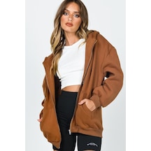 Madmext Mad Girls Kahverengi Kapüşonlu Şardonlu Sweatshirt Mg1223 Kahverengi