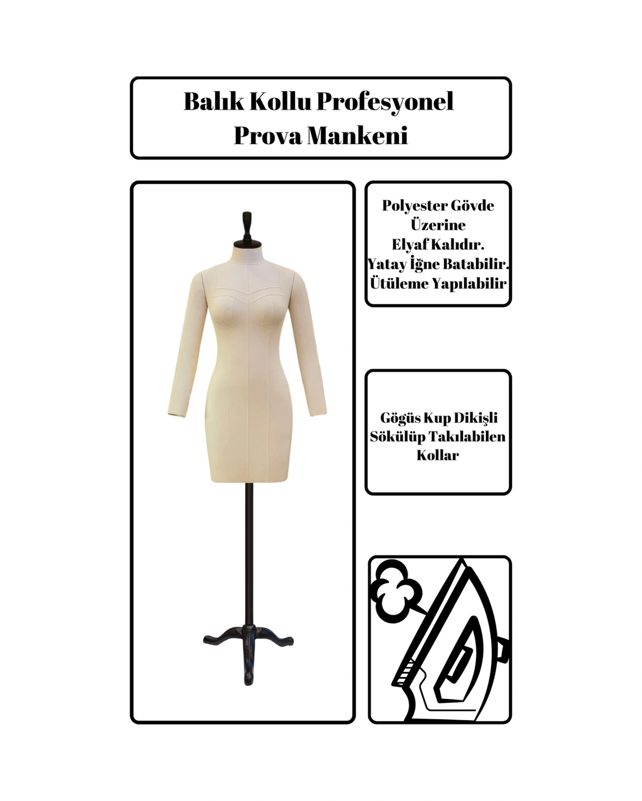 40 Beden Yüksek Kalite Döküm Ayak Kollu Fransız Profesyonel Prova Mankeni Terzi Mankeni