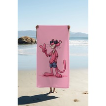 Dijital Baskı Plaj Deniz Havlusu Pembe Panter Desenli Peştamal Hvl0138 Renkli