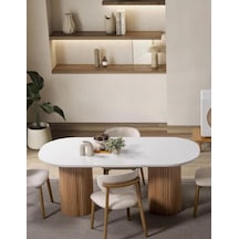 Gaia İskandinav Oval Natural Ahşap Bohem Masa 80x180 Naturel - Beyaz