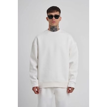 Unisex Biskilet Yaka Üç İplik Sweatshirt - Beyaz 001