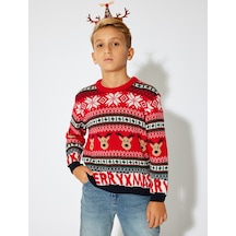 Koton Geyik Desenli Bisiklet Yaka Uzun Kollu Yılbaşı Kazağı Multıcolor 5wkb90015tt Mavi