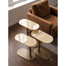 Vista Krem Renk Üst Tabla , Cappicino Renk Metal Ayaklı 3'lü Zigon Sehpa Seti Salon /koltuk Altı Sehpa Yan Sehpa - C Sehba Modern Sehba