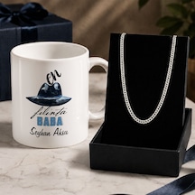 Bk Gift Kişiye Özel Babalar Günü Tasarımlı Beyaz Kupa & Gurmet Zincir Kolye -12, Babalar Günü Hediyesi Gümüş