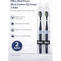 Difaş Med Clean Black Carbon Diş Fırçası 2 Adet Koruyucu Kapaklı Siyah Karbon Fırça Seti