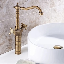 İsaoğlu Yapı Antik Gold Çanak Lavabo Bataryası Country Tasarım Lavabo Bataryası Çanak Musluğu Mat Gold Gold
