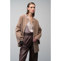 Olcay Nakış Detaylı Torba Cepli Astarsız Salaş Kaban Vizon 3077