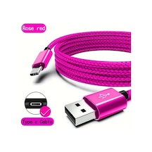 Oldfriend Gül Kırmızısı 100cm Usb C Hızlı Şarj Kablosu Nylon Örgü İphone Uyumlu 15 Samsung S22 S21