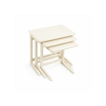Ganni Home C 3 Lü Zigon Sehpa Seti Krem Krem Gürgen İskeletli, İç İçe Geçebilen Modern C Tasarım