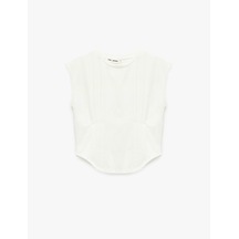 Koton Dikiş Detaylı Slim Fit Bisiklet Yaka Kolsuz Crop Tişört Ekru 6sal10009ık Ekru