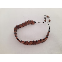 Yetişkin Bilek Boy Kuka Bileklik Siyah Boncuklu Kahverengi