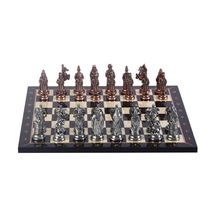 Tr Büyük Boy Metal Osmanlı Bizans Satranç Takımı Antik Ve Ceviz Desenli Mdf Ahşap Satranç Tahtası 37x37 Cm.