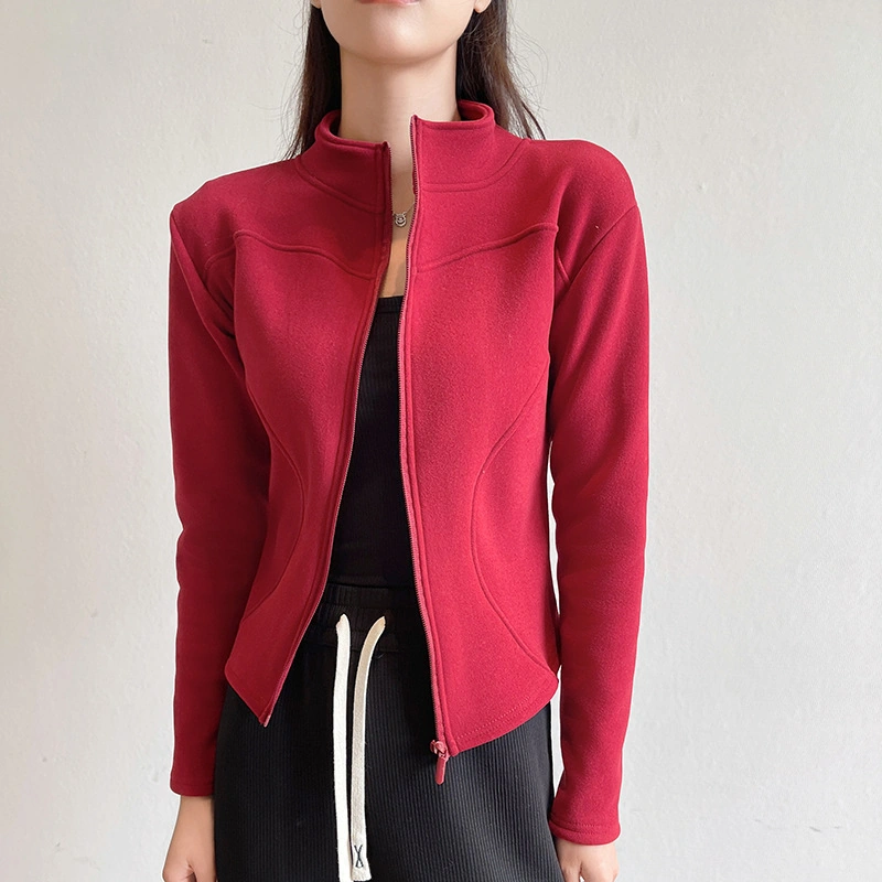 Edwardest 25 Kışlık Kadın Dik Yaka Kısa Ceket Slim Fit Artı Kadife Kalın Sıcak Kırmızı