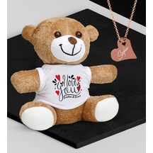 Kişiye Özel Sevgililer Temalı Peluş Ayıcık Ve Rose Kalp Kolye Set (409001208)