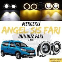 Dacia Dokker 2012-2022 Uyumlu Üniversal Mercekli Angel Sis Farı Metal Su Geçirmez 76 Mm Sarı Halkalı Gündüz Farı Angel Eyes 2 Adet Şüscaroto Aksesuar