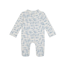 Antebies Bambu Sustainable Mavi Balık Desenli Çıtçıtlı Uzun Kollu Erkek Bebek Patikli Tulum