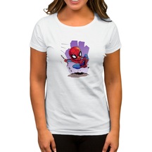 Spiderman Cartoon Beyaz Kadın Tişört