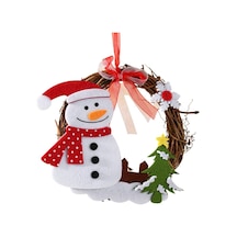 Vkemall Noel Dekoratif Hasır Çelenk: Kar Adamı Desenli Pencere Süsü