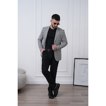 Dupont Classics Dupont Slim Fit Mono Yaka 6 Drop Çift Yırtmaç Keten Erkek Blazer Ceket - Nefes Alabilir Hafif Ceket Gri