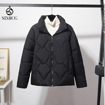 Yeni Kısa, Şık, Dik Yaka, Çok Yönlü, Sıcak, Zayıflama Kadın Pamuklu Ceket Siyah