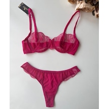 Intive Lingerie Baby Bloom Şeker Pembe Transparan Desenli Balenli Sütyen Tanga Ta Pembe