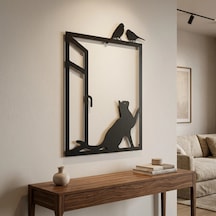 Camdaki Kedi Metal Tablo Siyah
