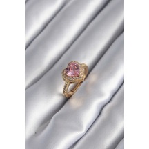 Pirinç Gold Renk Pembe Zirkon Taşlı Charm Model Kadın Yüzük