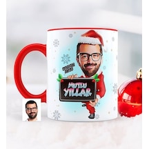 Kişiye Özel Yılbaşı Temalı Bay Karikatürlü Kırmızı Kupa Bardak - (394448596)