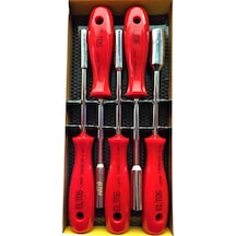 5 Li Lokma Tornavida Seti Sertleştirilmiş Özel Uçlu Lokma Takımı Red Series 1410