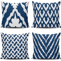 Kırlent Dünyası Lacivert Renkli Modern 4 Lü Kombin Dijital Baskıl