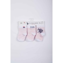 U.S. Polo Assn. U S Polo Assn Lisanslı Striped Açık Pembe Kız Bebek Çorap Pembe
