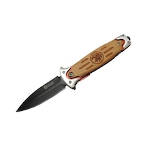 Fs 11032 Kahverengi Kurtarma / Kamp Çakısı 20cm - Kartal İşlemeli Ahşap Sap, Cam Kırma Aparatlı Çok Renkli