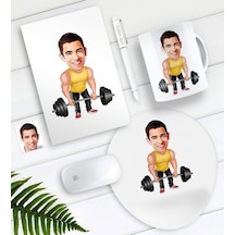 Kişiye Özel Bay Halterci Karikatürlü Defter Kalem Kupa Mouse Pad