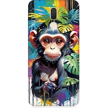 Huawei Mate 10 Lite Uyumlu Sevimli Maymun Ve Yapraklar Desenli Silikon Kılıf