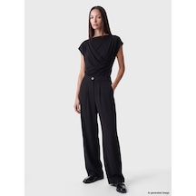 Lcw Everyday Siyah Loose Fit Kadın Pileli Kumaş Pantolon