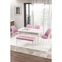 Masa Beyaz Mermer Sandalye Ve Bench Pembe