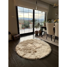 A Post Bej Yumuşak Dokulu Peluş Halı Yuvarlak