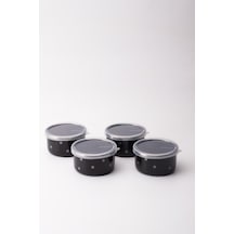 Star Emaye 4 Lü Kapaklı Kase Çerezlik, Kahvaltılık, Reçellik, Zeytinlik, Sunumluk Seti 8cm 200 Ml Siyah - Gümüş
