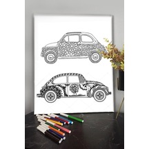Araba 4 40x30cm Çocuklar Için Özel Boyanabilir Tablo Tuval Mandala Kalem Hediyesi Yoktur.