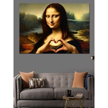 Kalp İşareti Yapan Mona Lisa Dekoratif Kanvas - Mdf Ahşap Tablo